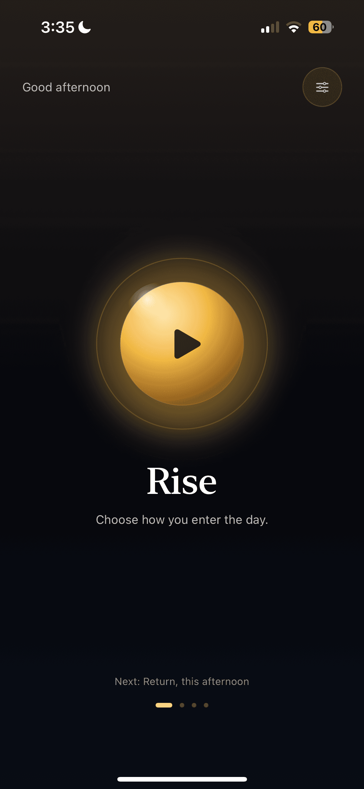 Field app — the Rise morning track with a gold play orb